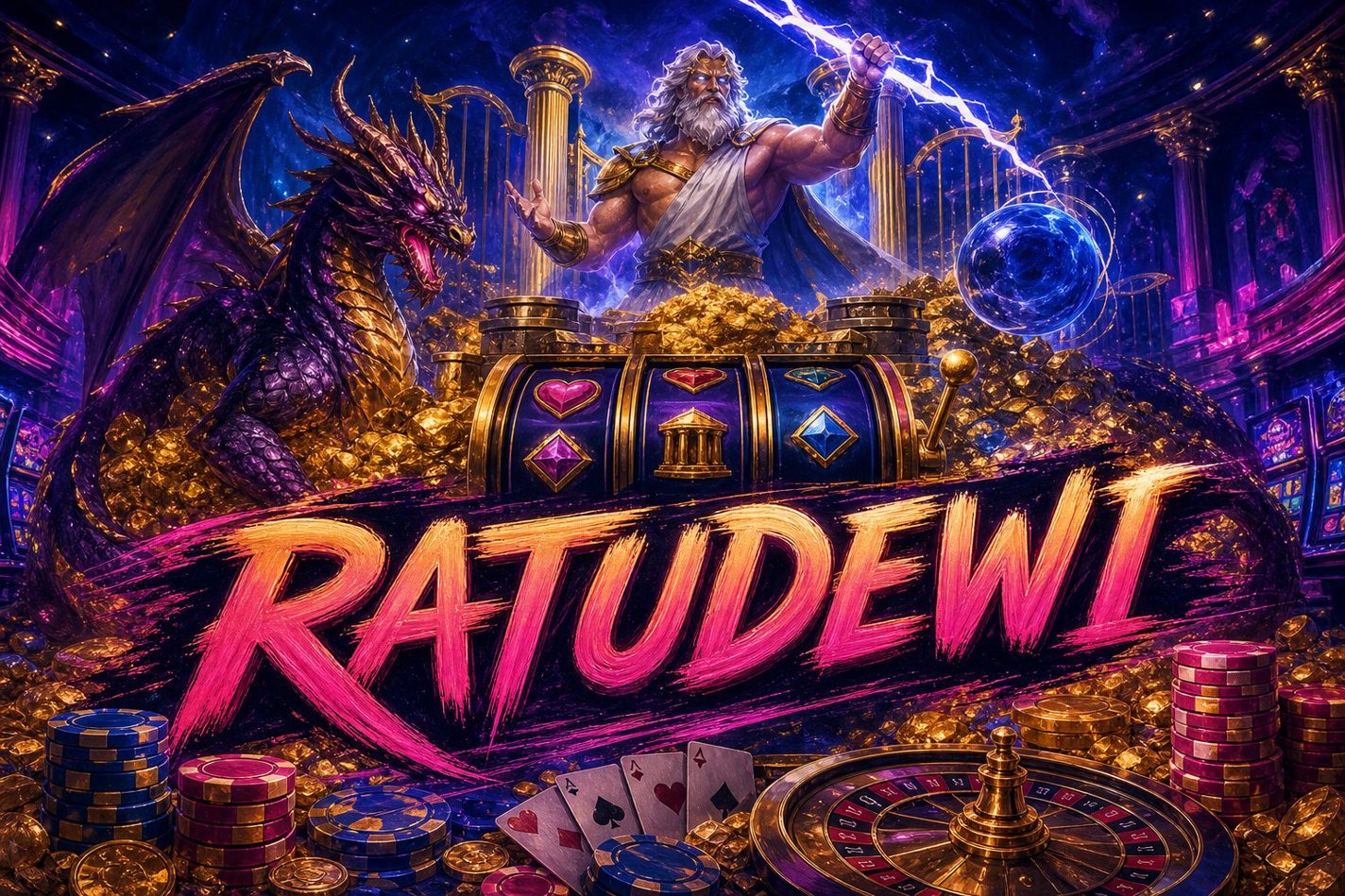 Tampilan gulungan Mahjong Ways dengan ubin naga dan bambu di RATUDEWI